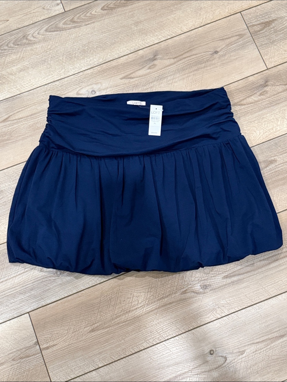 LOFT Navy Pleated Bubble Hem Skirt
